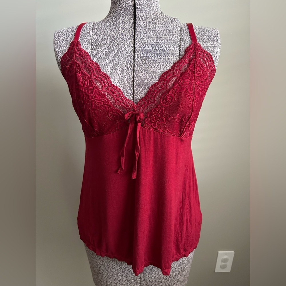 Red Lace Trim Camisole sexy intimates layer statement holiday - Picture 2 of 9